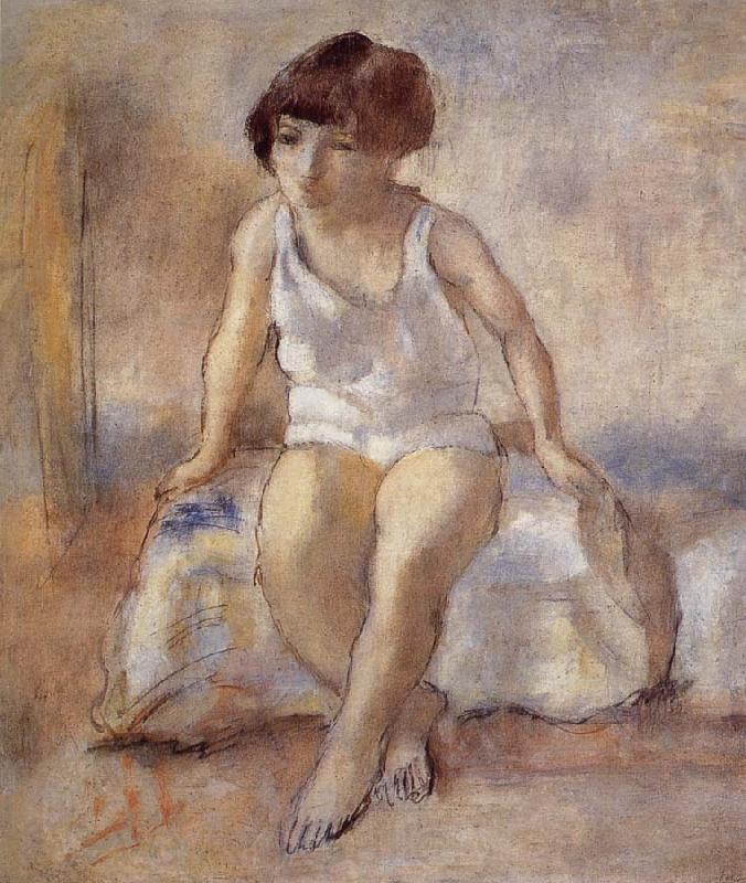 Jules Pascin The maiden wear the white underwear from French Norge oil painting art